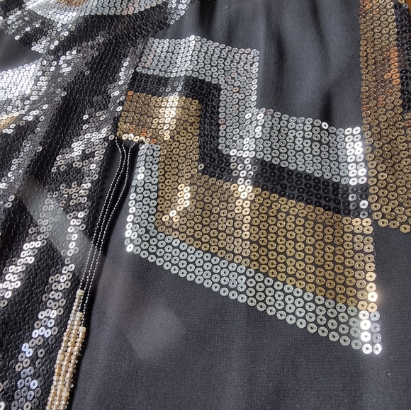 Retro 1920’s Art Deco Flapper Spangled Tasseled Sequined Black Dress Size 10 - Picture 6 of 13